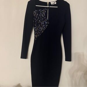 Elegant Navy Blue Dress with Sequin Detail by Miss Circle